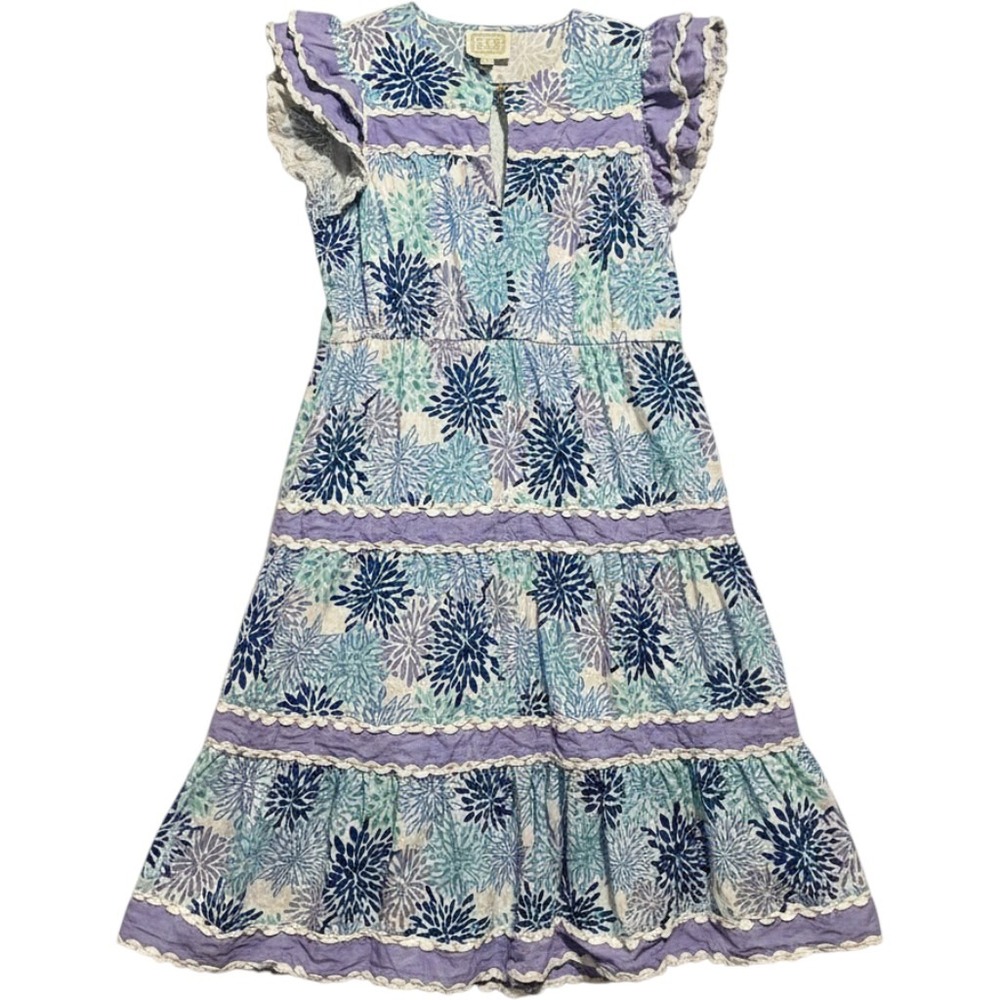 Sail to Sable Floral Midi Dress Womens XXL Blue Purple Rickrack Flutter‎ Sleeve
